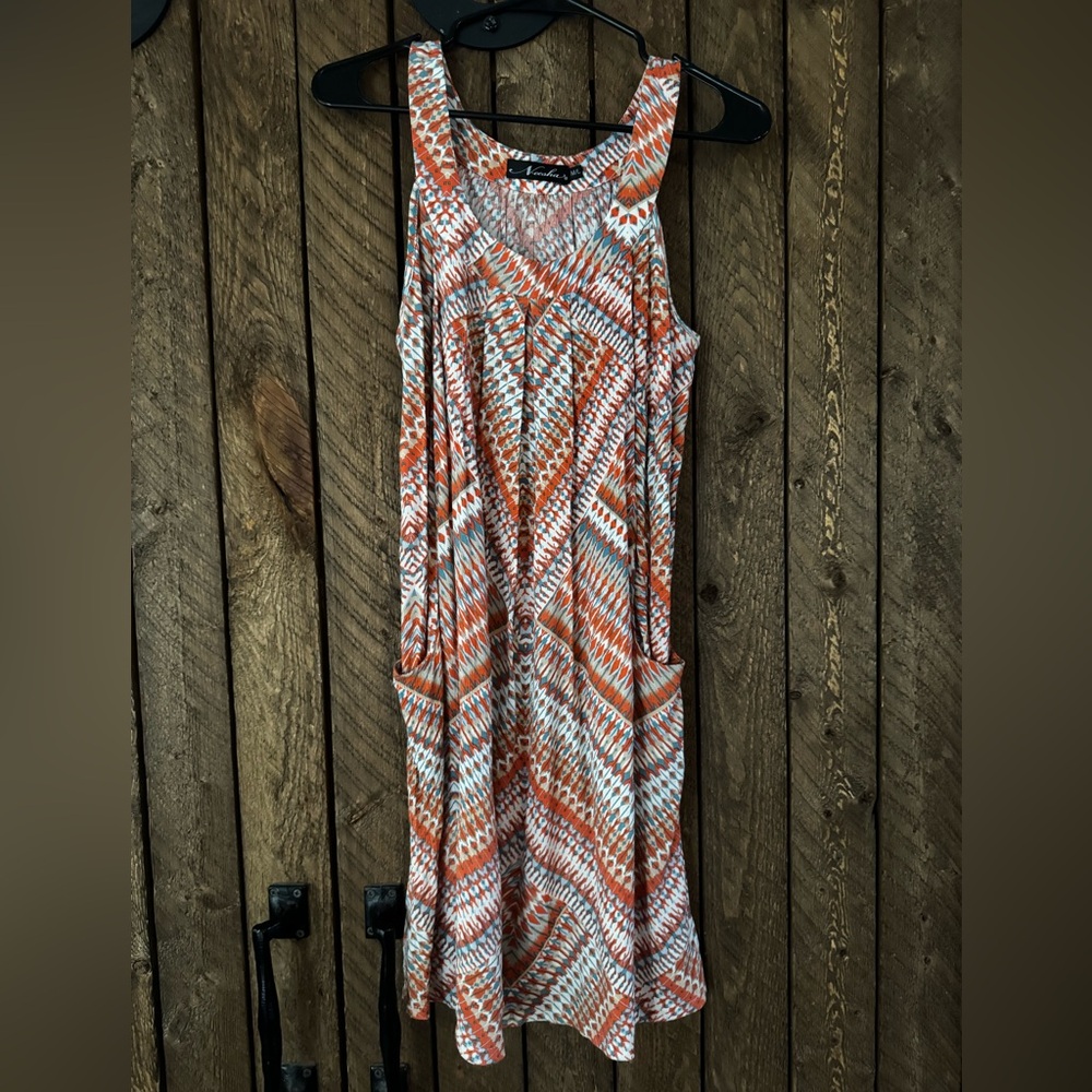 Orange Patterned Sleeveless Dress